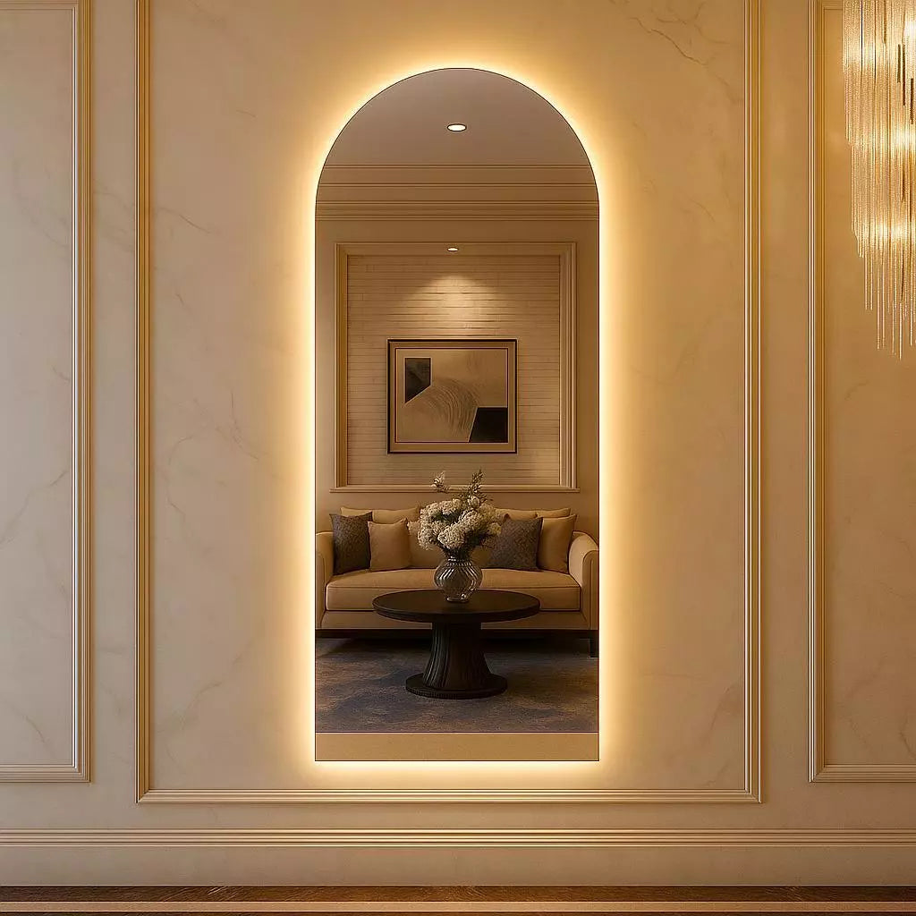 Pinterest Ovaler Spiegel mit geradem Fuß und LED 150 cm / 170 cm – Sale