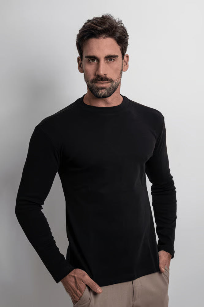 Core Long Sleeve T-Shirt with Medium Collar · Black Essence – Egyptian Cotton